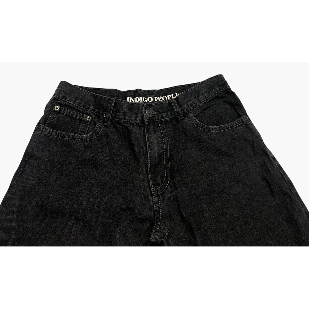 Indigo People Mens Black Straight Leg Denim Jeans Embroidered Pockets 34x30 - Picture 5 of 9